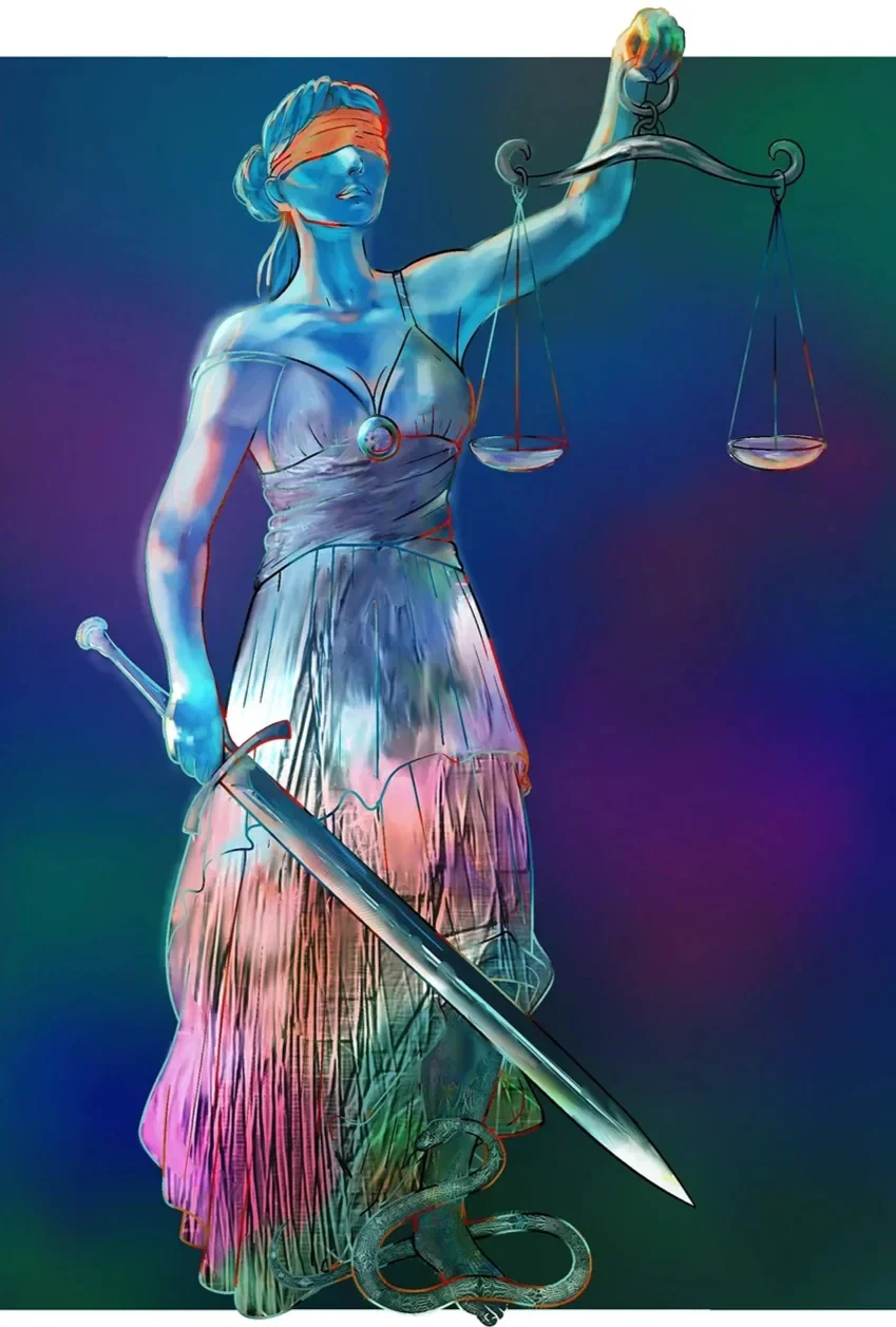 Artwork of Lady of Justice by Dana Adkins niece